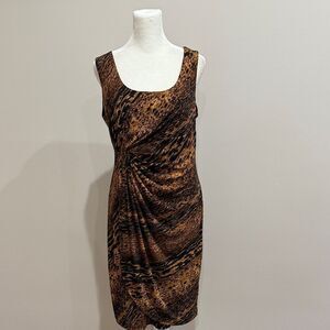 Connected Apparel Elegant Brown and Black Leopard Women's Dress Size 10
